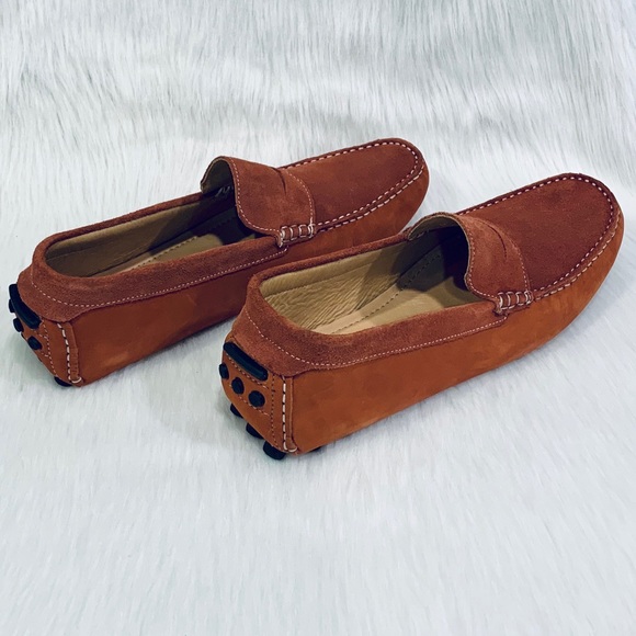 Men’s Suede Nubuck Penny Cognac Brown Shoes 10.5 - Picture 3 of 6